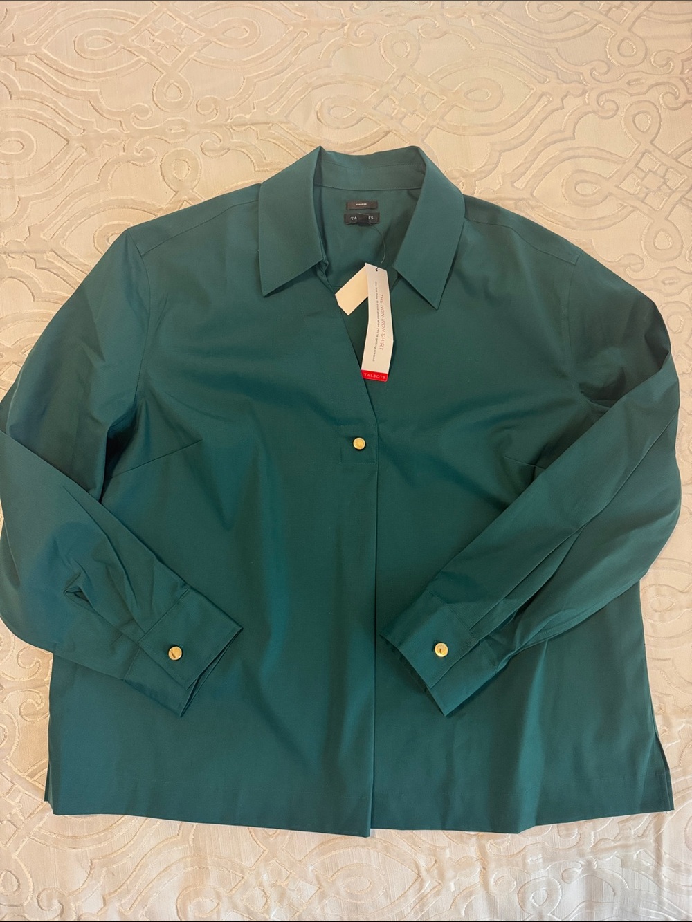 Talbots Green Popover Long Sleeve Blouse